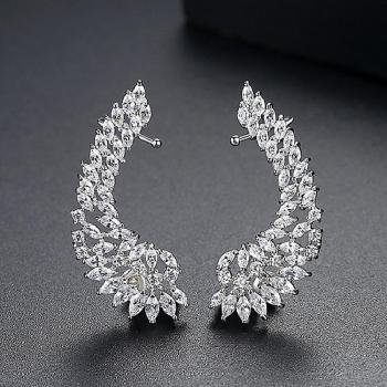 SENYU Braut Schmuck Luxus Dame CZ Kristall Engel Flügel Ohr fegen wickeln Manschette Ohrringe