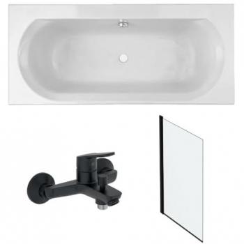 JacobsDeluxe Bañera 170x75 Elise + Accesorios Negros Mate