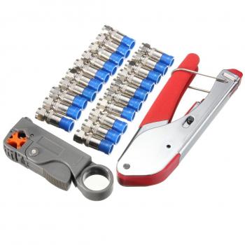 Non-Slip Coax Cable Crimper & Stripper Kit (20‑piece)