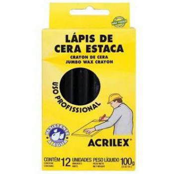 Lápis de Cera Estaca C/12 Uso Profissional - Preto - Acrilex