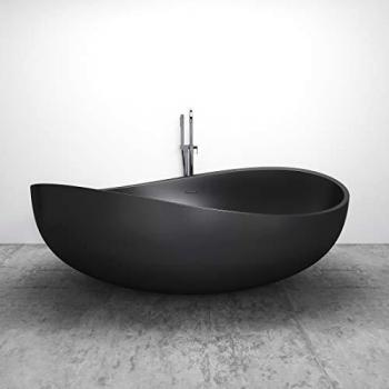 Bernstein Bañera exenta de Solid Stone - Superficie sólida wave - negro mate - 180 x 110 cm