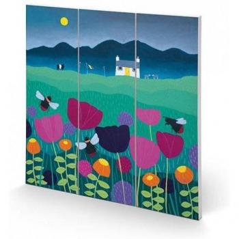 Ailsa Black Summer Meadow Square Wooden Print 30cm