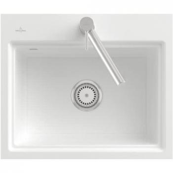 Subway Style 60 S Fregadero Blanco CeramicPlus con Drenaje Automático en Aluminio Cepillado