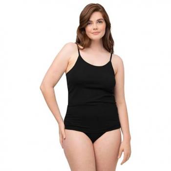 Ulla Popken Plus Size Eco Cotton Spaghetti Strap Slim Fit Stretch Cami, Black, Size 20/22