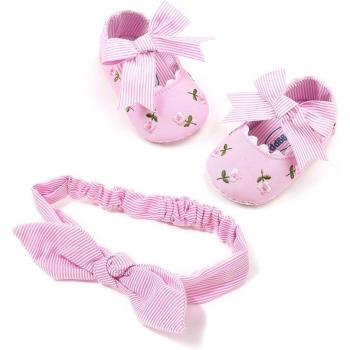Toddler Girls Princess Soft Sole Shoes with Floral Headband 0-18M