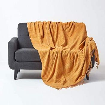 Couverture Lit Canapé Chenille Orange Clair 150x200