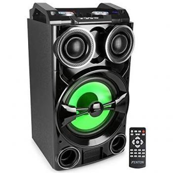 Fenton LIVE102 Megasound Party Box 300 Watts Bluetooth, Enceinte Active, SD et USB, Ecran de lecture LCD, 2 entrées micro