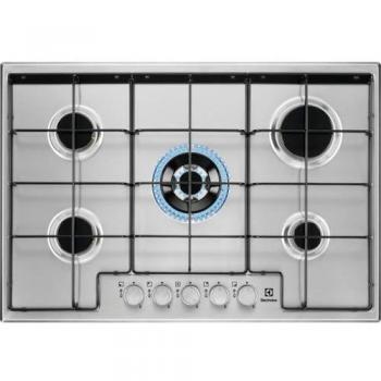 Electrolux ELECTROLUX Piano Cottura EGS7534X a Gas da 75 cm 5 fuochi Bruciatori Fiamma Pura 1 bruciatore WOK Griglie speciali in estetica nera Accensione integrata nella manopola Sicurezza Sicurgas Estetica inox/man