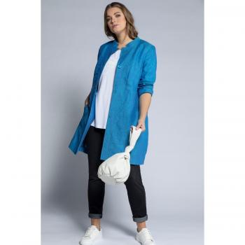 Blazer lungo in lino, maniche lunghe, effetto cangiante, Blu, Taglia 56