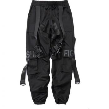 Pantalón de chándal informal para hombre, estilo Hip Hop, múltiples cintas y hebilla