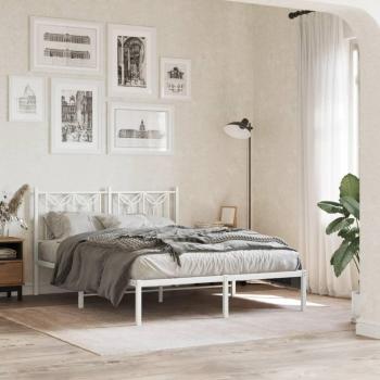 VidaXL White Metal Bed Frame with Headboard 140x200cm