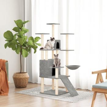 Cat Tree with Sisal Scratching Posts Light Grey 154 cm Vidaxl