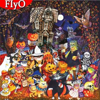 Broderie Diamant Halloween Chat