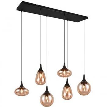 Balkenpendelleuchte Lumina, 6-flammig, amberfarbenes Glas, Breite 93 cm