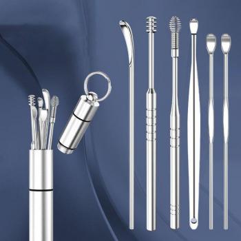 Juego de 6 herramientas para remover cera del oído, acero inoxidable