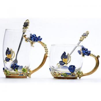 Nordic Style Enamel Flower Tea Cup and Mug Set