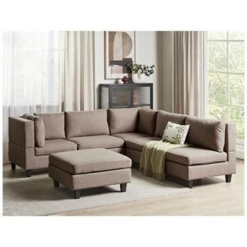 Belianni 5‑Seat Corner Sofas with Ottoman (Black + Brown)