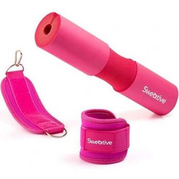 Sweative Barbell Pad Hip Thrust with Ankle Straps for Cable Machines (pink)