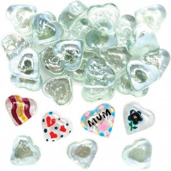 Decorative Heart Glass Stones for Painting (Pack of 30)