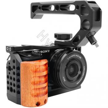 Stabilisateur de plateforme pour caméra Sony a6000 / A6100 / 6300 / 6400 / A6500 avec poignée en bois et chaussure froide 1/4 3/8