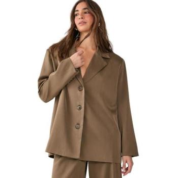 Women's Olive Satin Pleated Oversized Blazer (Size 8)