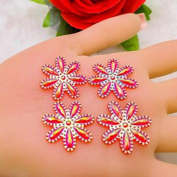 30PCS 25mm AB Acrylic Flower Flatback Rhinestone Buttons for Wedding DIY Crafts