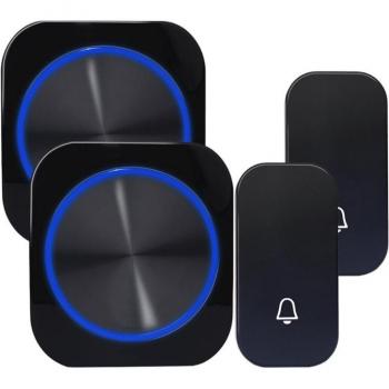 Self-Powered Waterproof Wireless Doorbell with 1-2 Buttons and Receivers, Night Light, EU Plug