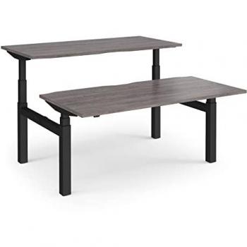 Dams Elev8 Touch Sit-Stand Back-to-Back Desks 1600mm x 1650mm - Black Frame, Grey Oak Top