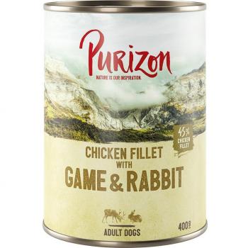 Purizon Adult 24 x 400 g comida húmeda sin cereales para perros - Carne de caza y conejo con calabaza y arándanos