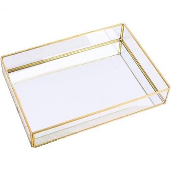 Bandeja decorativa dorada para perfumes y maquillaje