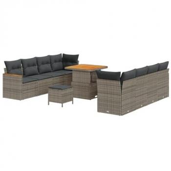 Composizione Sofa Esterno con Cuscino 11 Unità Grigio Poly Rattan