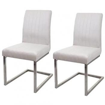 Set de 2 chaises MENDLER HWC‑L14 Cantilever – Couleur Crème Blanc, Revêtement Velours Inox Brossé