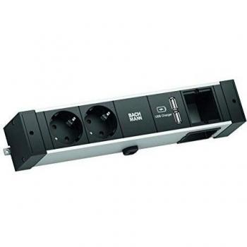 BACHMANN Desk Rail Surge Protector with 2X Schutzkontakt and 1x USB Charger