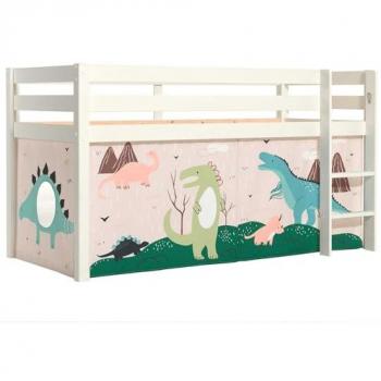 Lit Mi-Hauteur VIPACK – Décor Dinosaures Blanc, Bois et Tiroirs