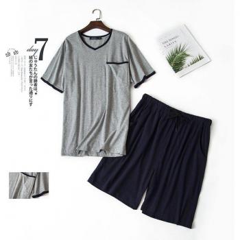 Men's V-Neck Short Sleeve Pajama Set with Pocket