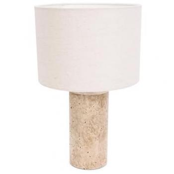 Cloe Marble Effect Natural Table Lamp with Drum Shade and LED Bulb