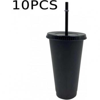 5 Reusable Plastic Tumblers with Lids and Straws - 700ml Multi-Color Christmas Cups