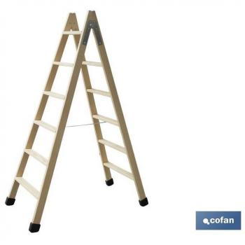 Escalera Doble de Madera Cofan | 12 Peldaños - 1,50 m Altura - Seguridad Garantizada