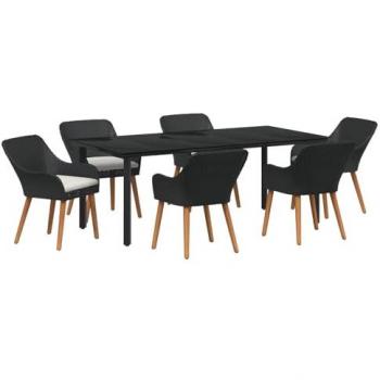 VitaXL Set da Tavola Giardino 7 Pezzi Polyrattan Nero + Cuscino