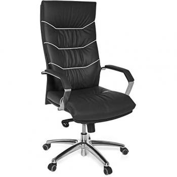 Sedia Ufficio Ergonomica in Vera Pelle Nera con Supporto per la Testa e Braccioli