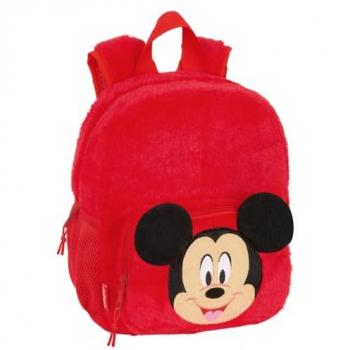 Mochila Escolar Mickey Mouse en Rojo con Diseño de Peluche y Protección 10x22x27 cm