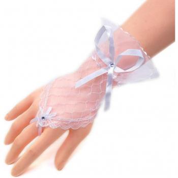 Radiant Rhinestone Bridal Short Gloves with Bow Detail