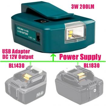 USB Portable LED Work Lamp Adapter for Makita 14.4V 18V Batteries