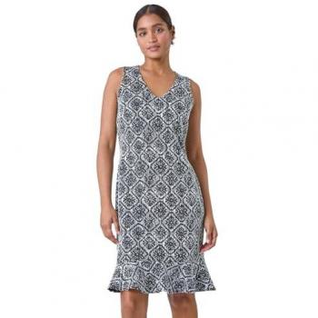 Geometric Print Frill Hem Dress