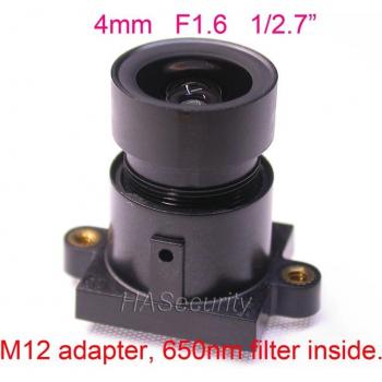 Objectif 4 mm f/1,6 – Format 1/2,7” – Monture M12 + Filtres Couleur 650 nm Intérieurs