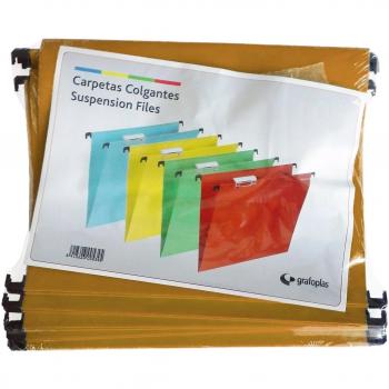 Grafoplas Caja 50 Carpetas Colgante Folio Kraft con Visor Superior Corto 65MM Efecto Lupa