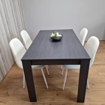 KOSY KOALA Charcoal Dining Set with 4 White Leather Chairs