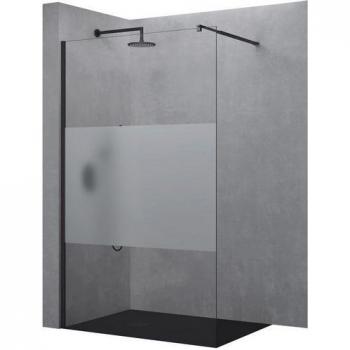 Parete Doccia Anticalcare Doporro 60x200 cm, Vetro Parzialmente Smerigliato 10 mm con Supporto Telescopico in Acciaio Nero