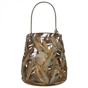 Portavelas de metal dorado 17.5x17.5x19 cm