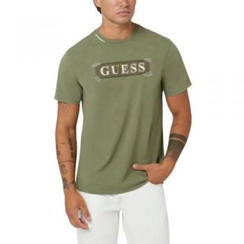T-Shirt Verde Casual con Logo in Cotone - Guess UOMO 2024